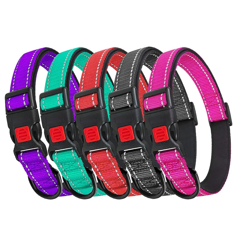 Reflective Dog Collar,Soft Neoprene Padded Breathable Nylon Pet Collar Adjustable for Medium Large Dogs, Neck