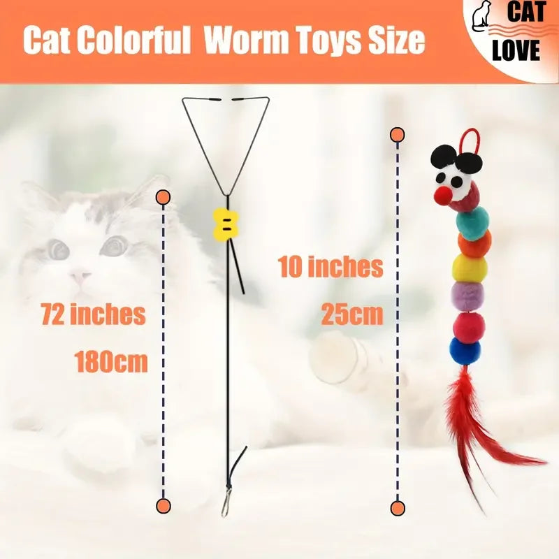 Juguete Interactivo Colgante para Gatos – Cuerda Ajustable con Gusanos de Peluche para Puerta
