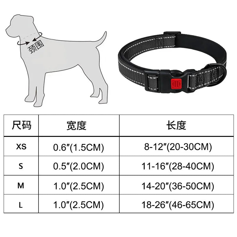 Reflective Dog Collar,Soft Neoprene Padded Breathable Nylon Pet Collar Adjustable for Medium Large Dogs, Neck